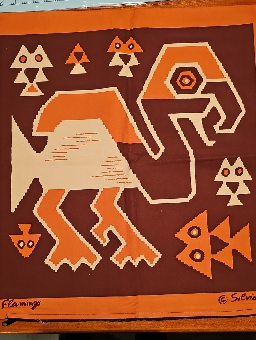 Peruvian Connection Bold Geometric Flamingo Pillow Cover  in Orange and Brown
